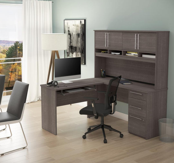 60W L-Shaped Desk with Hutch