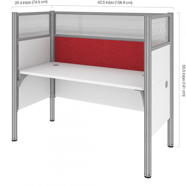 63W Single Office Cubicle with Red Tack Board and High Privacy Panels