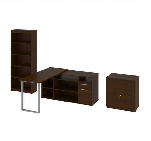 60W L-Shaped Desk with Lateral File Cabinet and Bookcase