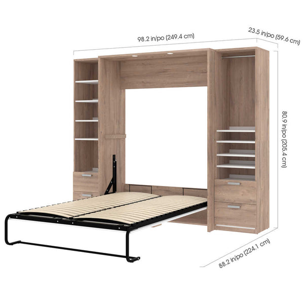 Full Murphy Bed and 2 Narrow Closet Organizers with Drawers (99W)