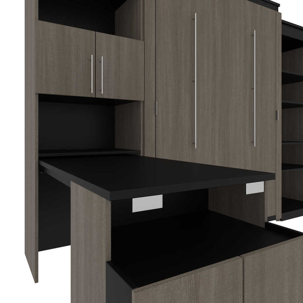 Queen Murphy Bed with Shelves and Storage Cabinet with Fold-Out Desk (126W)