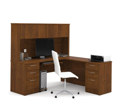 L-Shaped Desk with Hutch and 2 Pedestals