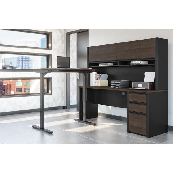 72W L-Shaped Standing Desk with Pedestal and Hutch