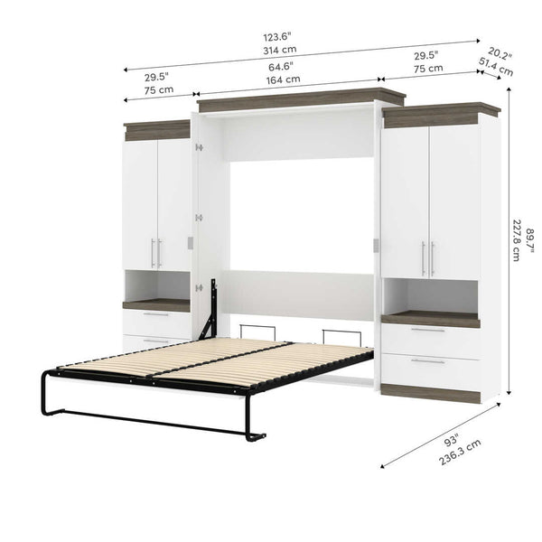 Queen Murphy Bed with Storage Cabinets and Pull-Out Shelves (126W)