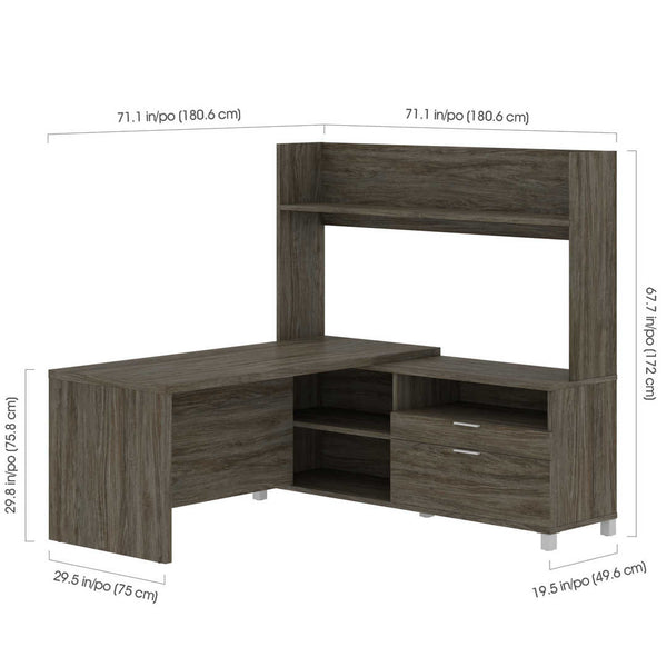 72W L-Shaped Desk with Single Shelf Hutch