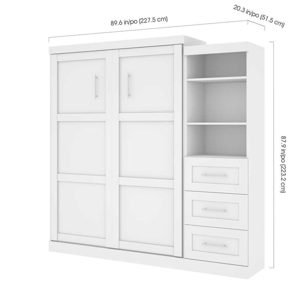 Queen Murphy Bed and Shelving Unit with Drawers (90W)