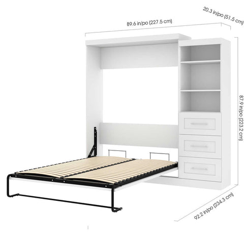 Queen Murphy Bed and Shelving Unit with Drawers (90W)