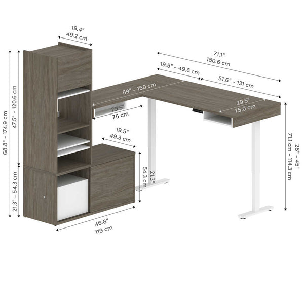 81W L-Shaped Standing Desk with Credenza and Narrow Hutch