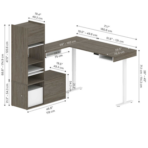 81W L-Shaped Standing Desk with Credenza and Narrow Hutch