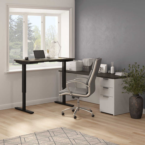 72W L-Shaped Standing Desk with Pedestal