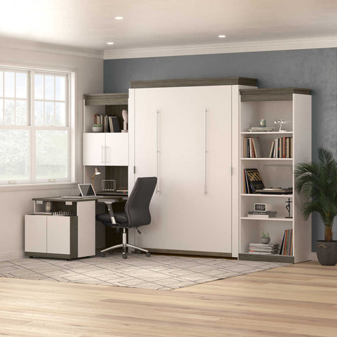 Queen Murphy Bed with Shelves and Storage Cabinet with Fold-Out Desk (126W)