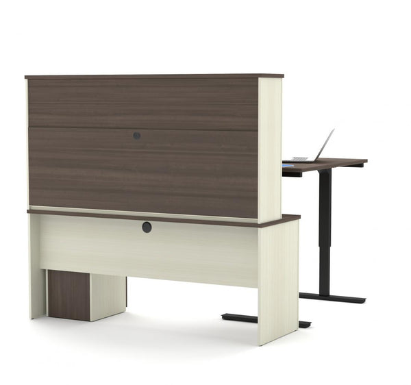 72W L-Shaped Standing Desk with Pedestal and Hutch