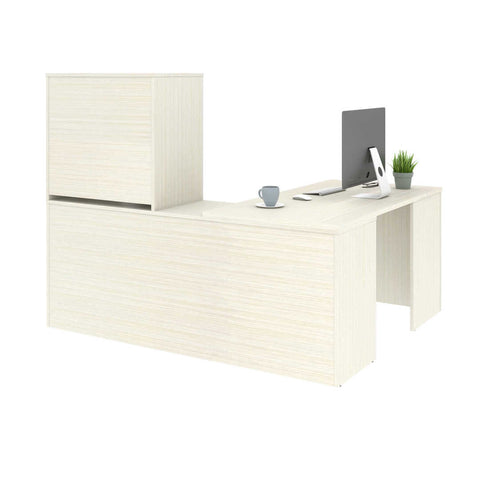 72W L-Shaped Desk with Frosted Glass Door Hutch