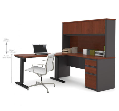 72W L-Shaped Standing Desk with Pedestal and Hutch