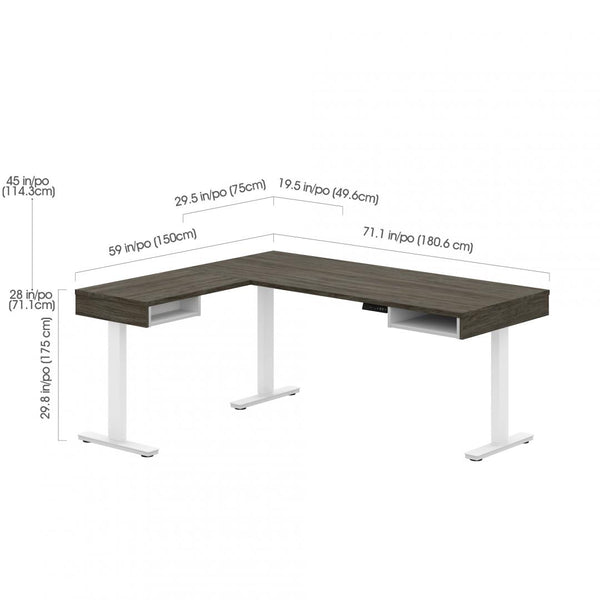 81W L-Shaped Standing Desk with Dual Monitor Arm, Credenza, and Hutch