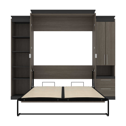 Queen Murphy Bed with Storage Cabinet and Shelves (106W)