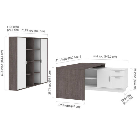 72W L-Shaped Desk with Storage Cabinets