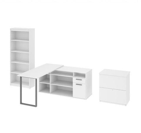 60W L-Shaped Desk with Lateral File Cabinet and Bookcase