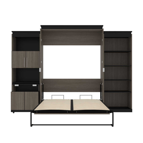 Queen Murphy Bed with Shelves and Storage Cabinet with Fold-Out Desk (126W)