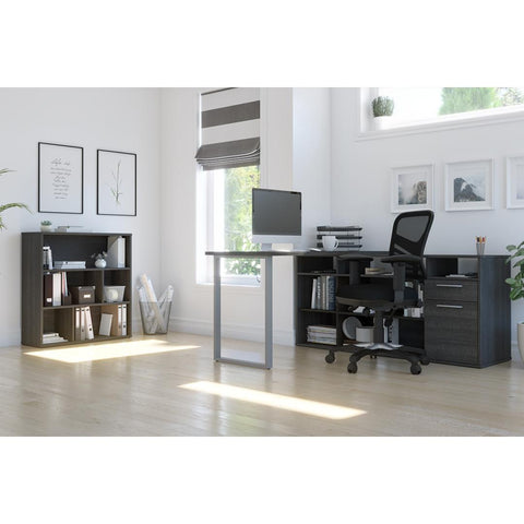 60W L-Shaped Desk with Asymmetrical Shelving Unit