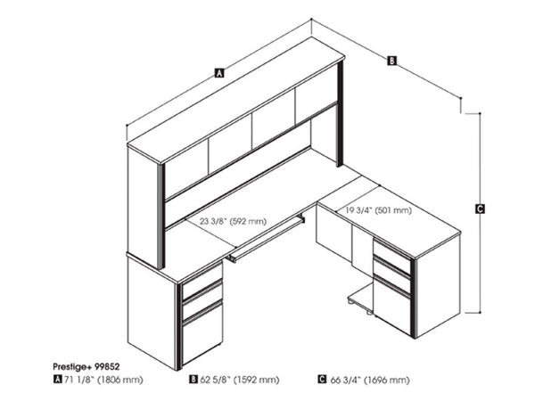 Modern L-Shaped Office Desk with Two Pedestals and Hutch