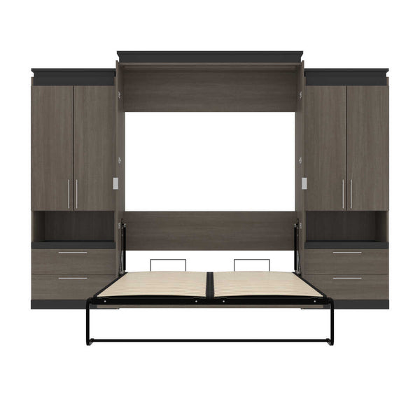 Queen Murphy Bed with Storage Cabinets and Pull-Out Shelves (126W)