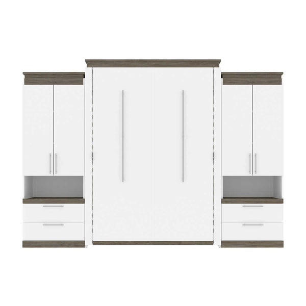 Queen Murphy Bed with Storage Cabinets and Pull-Out Shelves (126W)