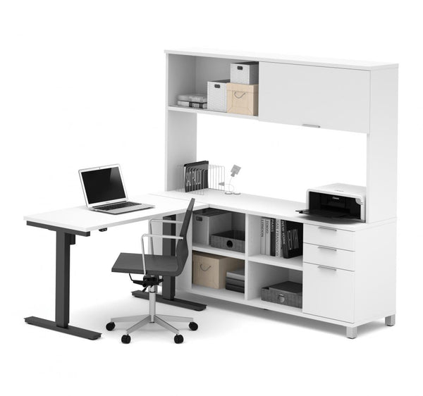 72W L-Shaped Standing Desk with Hutch