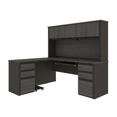 Modern L-Shaped Office Desk with Two Pedestals and Hutch