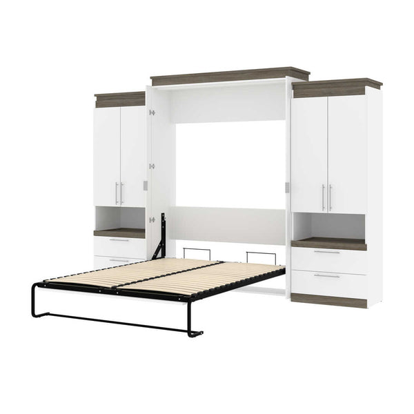 Queen Murphy Bed with Storage Cabinets and Pull-Out Shelves (126W)