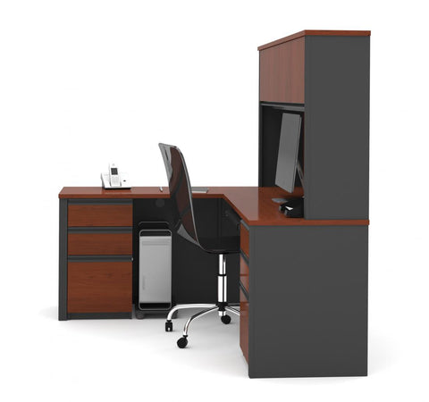 Modern L-Shaped Office Desk with Two Pedestals and Hutch