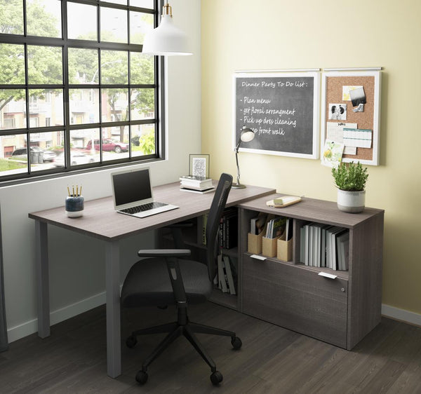 61W L-Shaped Desk with Metal Legs