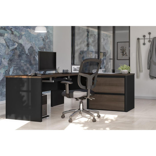 72W L-Shaped Desk with Lateral File Cabinet