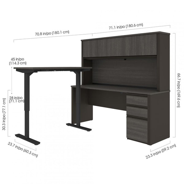 72W L-Shaped Standing Desk with Pedestal and Hutch