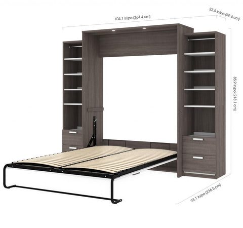 Queen Murphy Bed and 2 Narrow Closet Organizers with Drawers (105W)