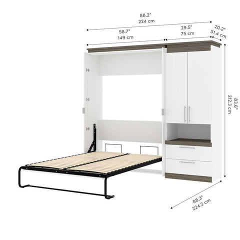 Full Murphy Bed with Storage Cabinet and Pull-Out Shelf (91W)