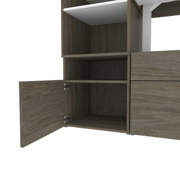 72W L-Shaped Standing Desk with Credenza and Shelving Unit