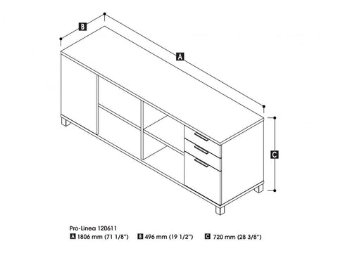 72W Credenza with 3 Drawers