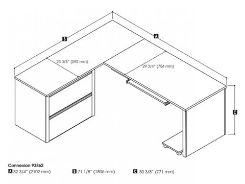 72W L-Shaped Desk with Lateral File Cabinet