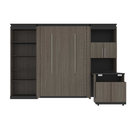 Full Murphy Bed with Shelves and Storage Cabinet with Fold-Out Desk (120W)