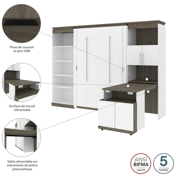 Full Murphy Bed with Shelves and Storage Cabinet with Fold-Out Desk (120W)