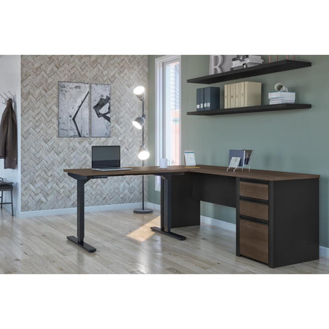 72W L-Shaped Standing Desk with Pedestal