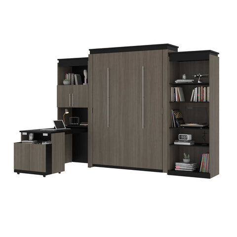 Queen Murphy Bed with Shelves and Storage Cabinet with Fold-Out Desk (126W)