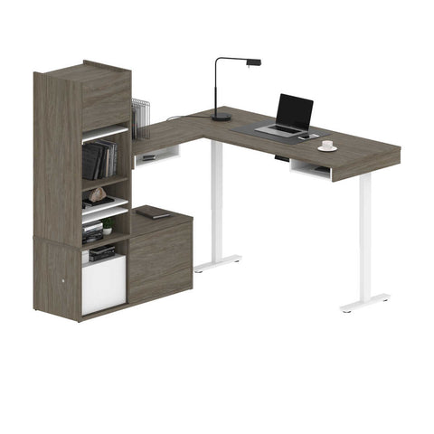 81W L-Shaped Standing Desk with Credenza and Narrow Hutch