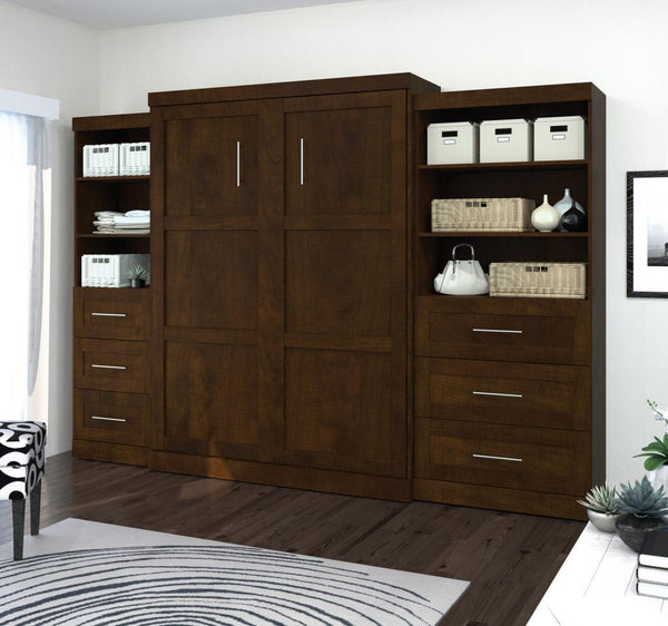 Queen Murphy Bed and 2 Shelving Units with Drawers (126W)