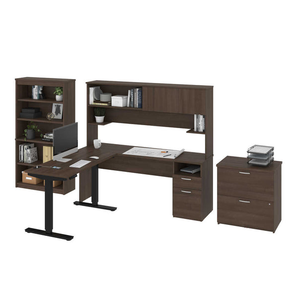 24” x 48” Standing Desk, 1 Credenza with Hutch, 1 Bookcase, and 1 Lateral File Cabinet