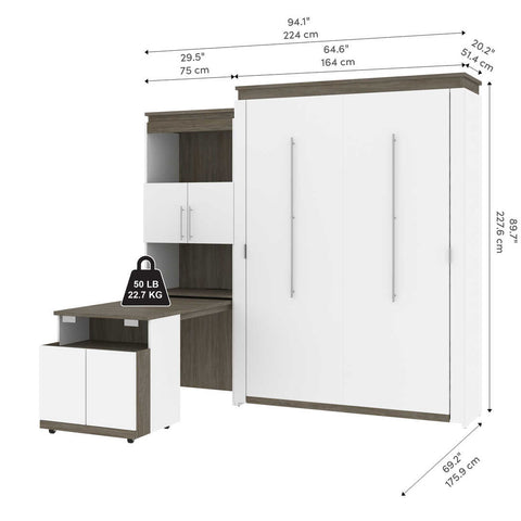 Queen Murphy Bed with Storage Cabinet and Fold-Out Desk (97W)