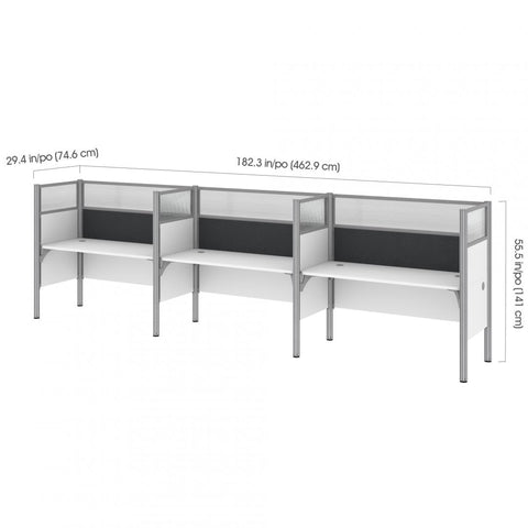 3-Person Office Cubicles with Gray Tack Boards and High Privacy Panels