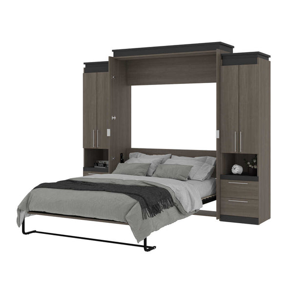 Queen Murphy Bed with Storage Cabinets and Pull-Out Shelves (106W)