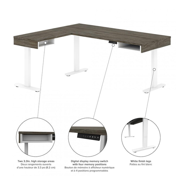 81W L-Shaped Standing Desk with Dual Monitor Arm, Credenza, and Hutch